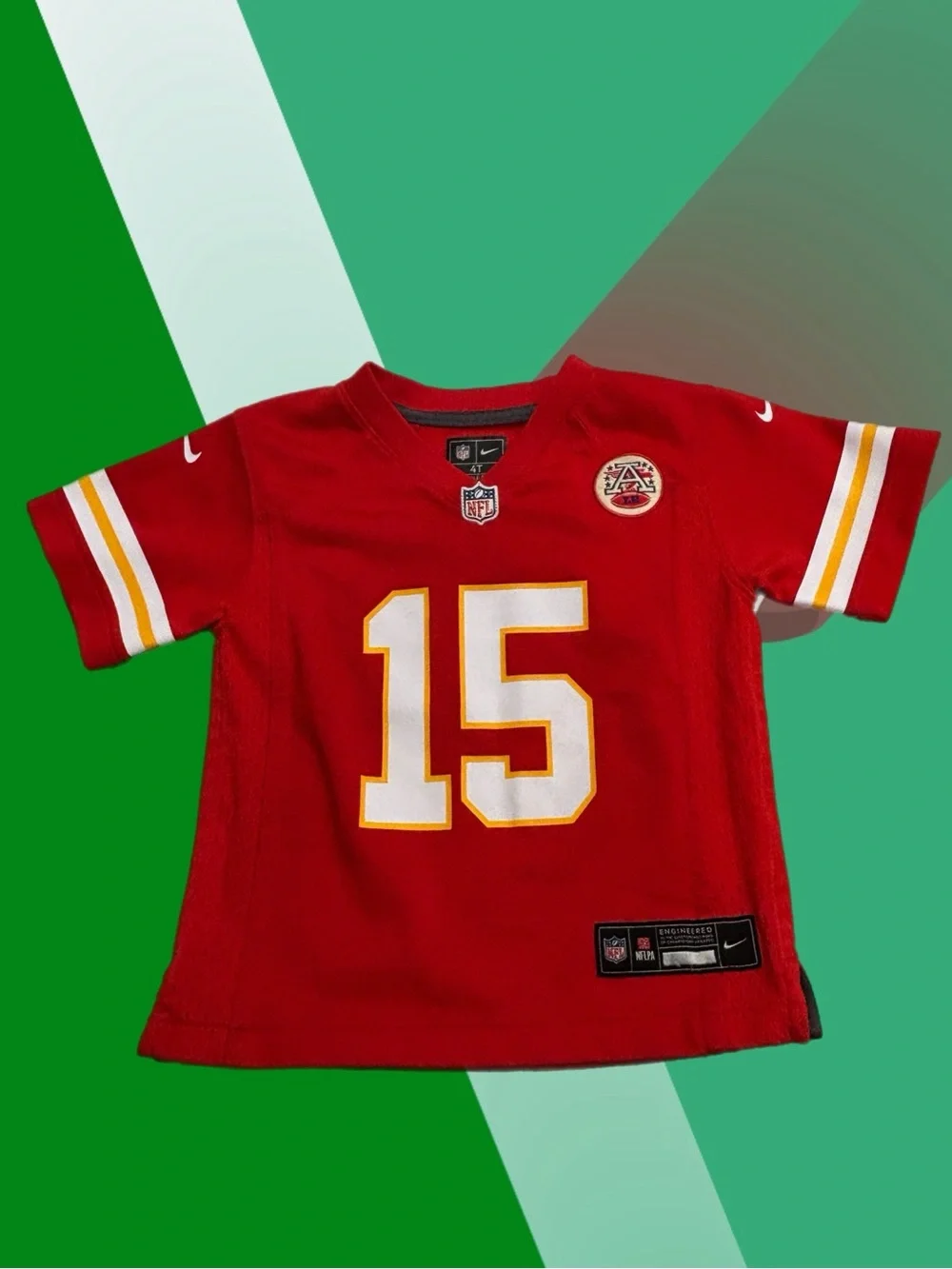 Nike Red Kids Football Jersey with White & Gold Accents #15
